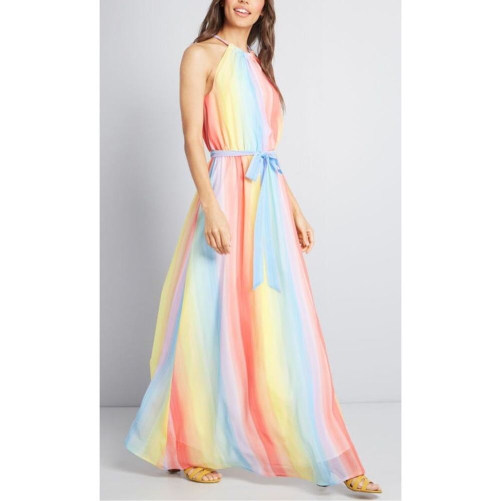 ModCloth Sz 3XL Rainbow Halter Dress Maxi Flowy Colorful Pride Goddess NWT
